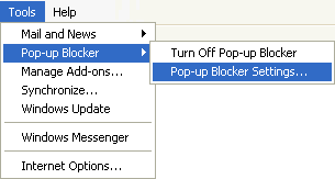 IE 6 Pop-up Blocker Settings on Window XP